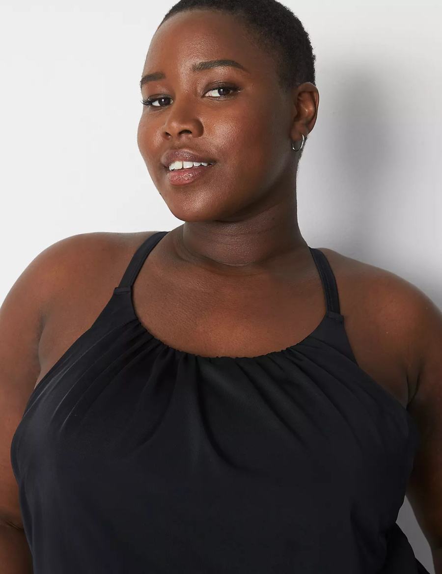 Women Lane Bryant No-Wire Blouson Swim Tankini Bikini Top Black | VEF4572IA