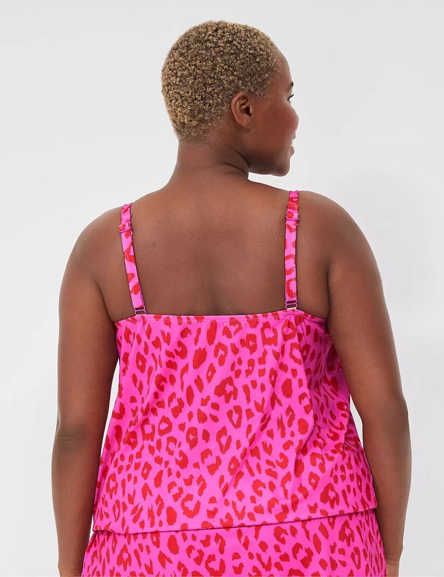 Women Lane Bryant No-Wire Blouson Tankini Bikini Top Pink | VFR2318OE