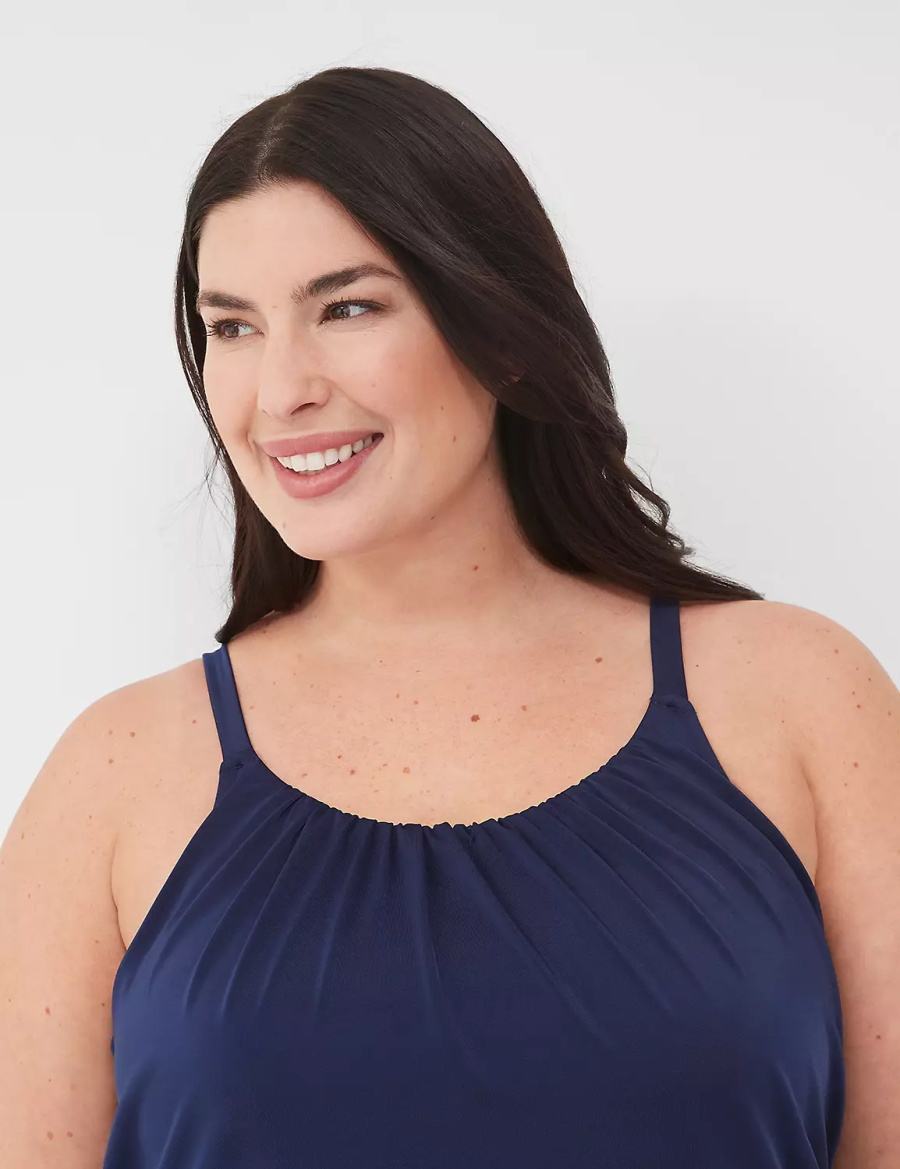 Women Lane Bryant No-Wire Blouson Tankini Bikini Top Blue | XWS4590LO