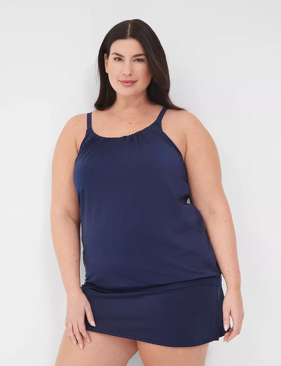 Women Lane Bryant No-Wire Blouson Tankini Bikini Top Blue | XWS4590LO