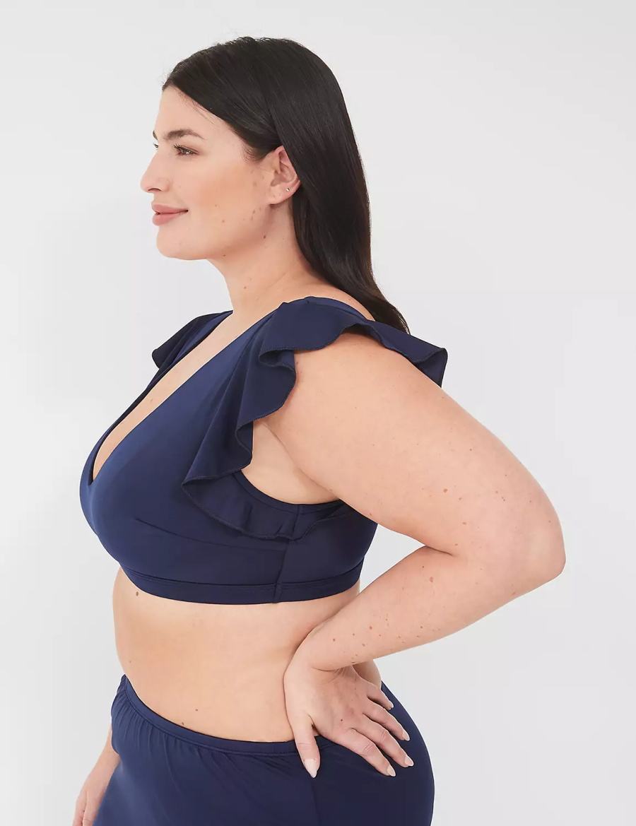 Women Lane Bryant No-Wire Flutter-Sleeve Bikini Top Blue | JOY6187VO