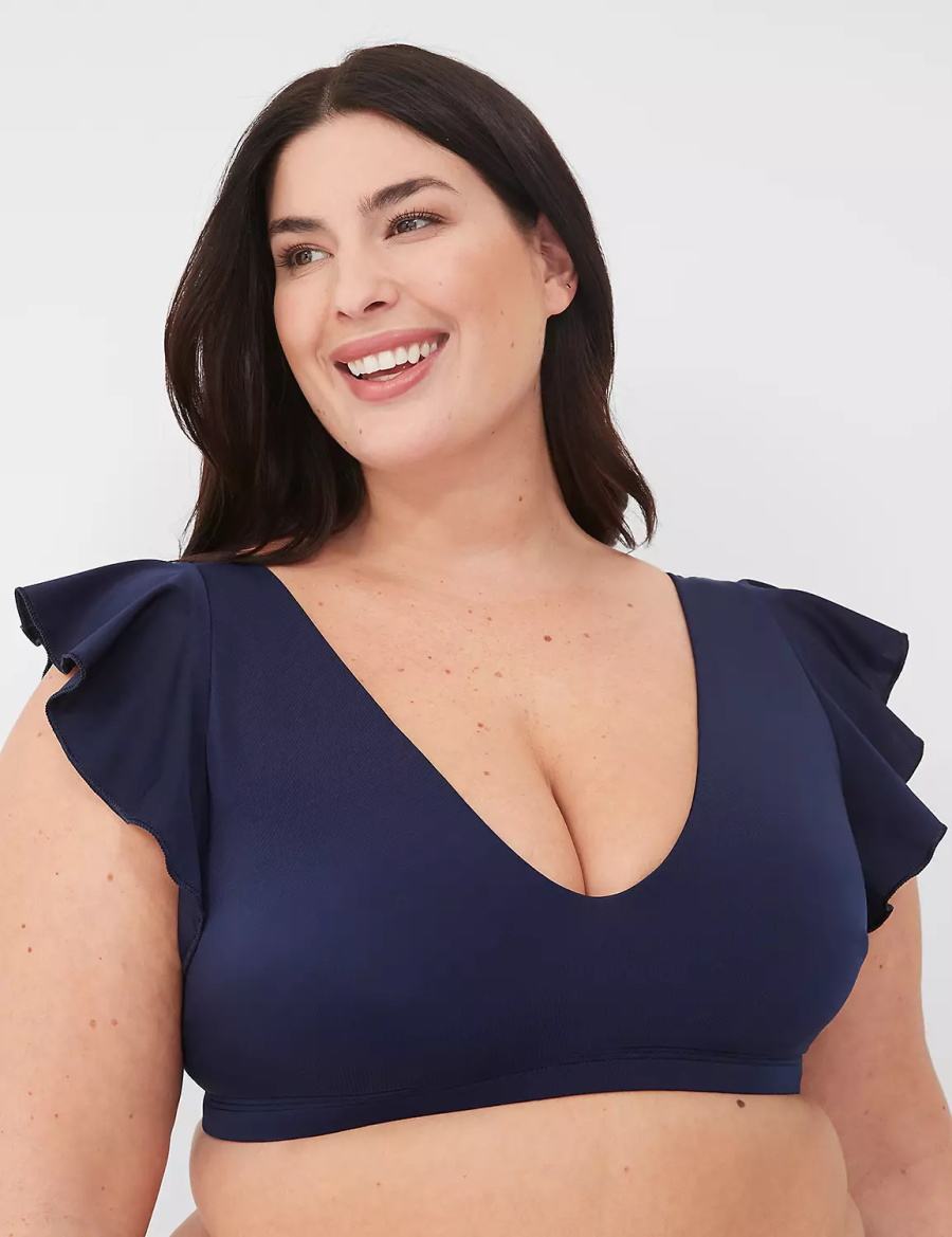 Women Lane Bryant No-Wire Flutter-Sleeve Bikini Top Blue | JOY6187VO