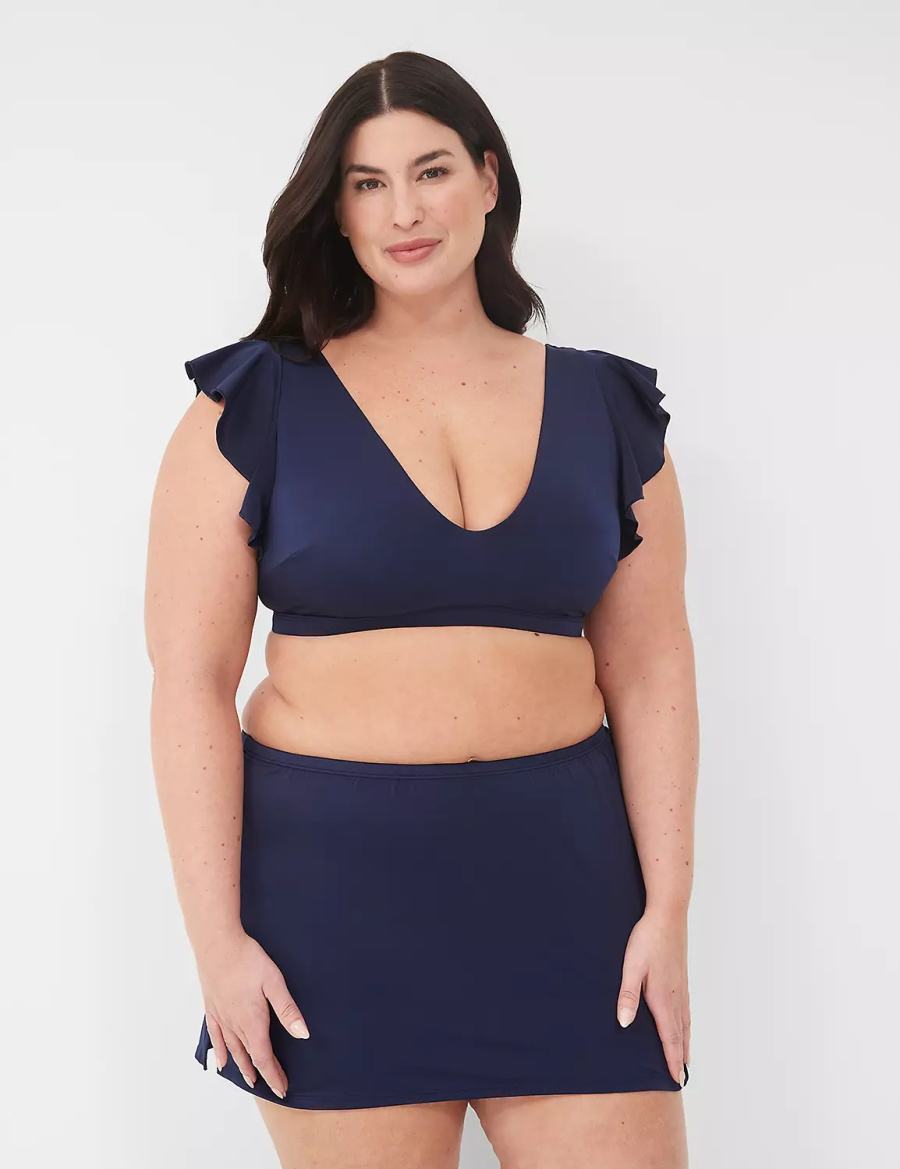 Women Lane Bryant No-Wire Flutter-Sleeve Bikini Top Blue | JOY6187VO