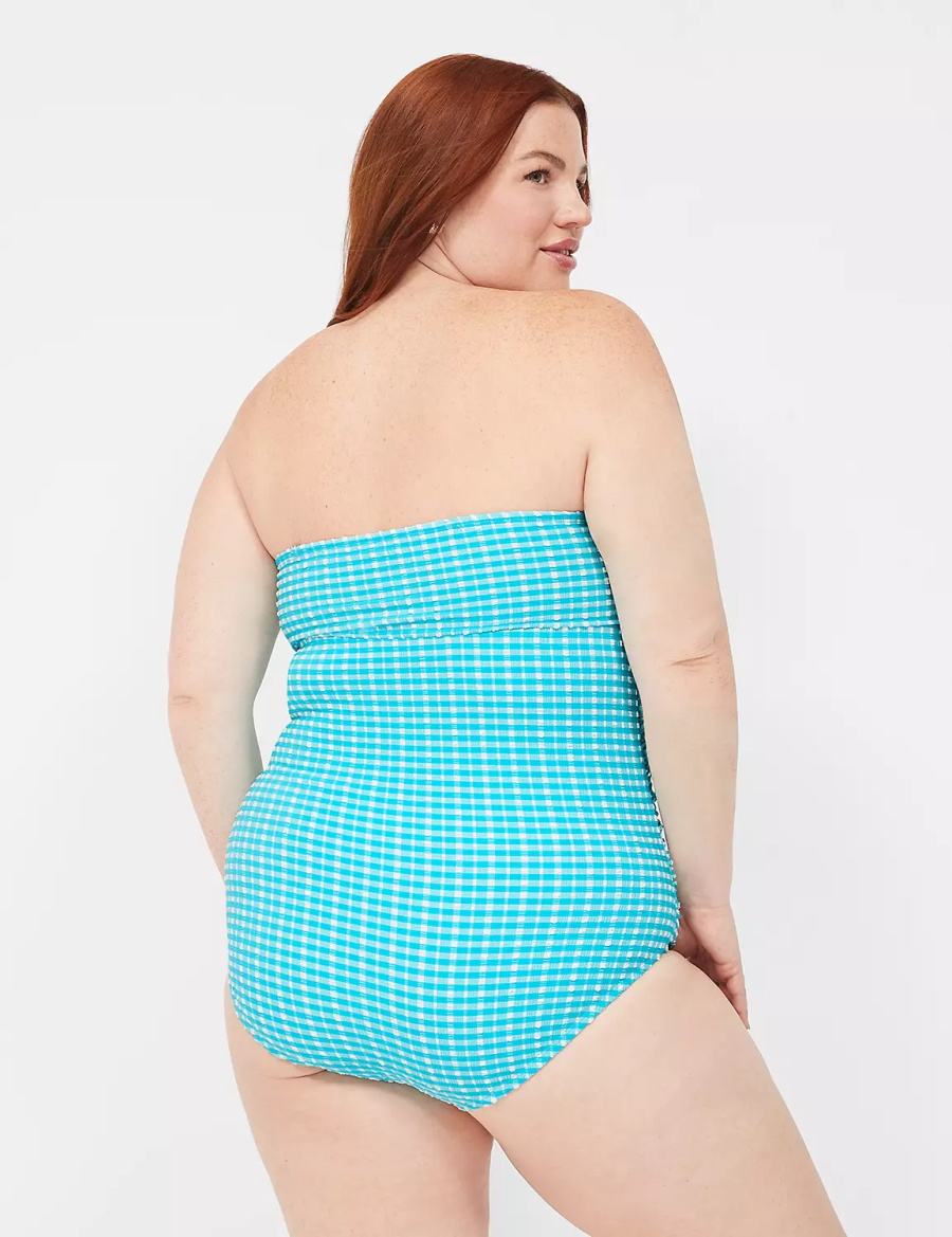 Women Lane Bryant No-Wire Multi-Way Strapless One-Piece Swimsuits Blue White | EXI8937IA