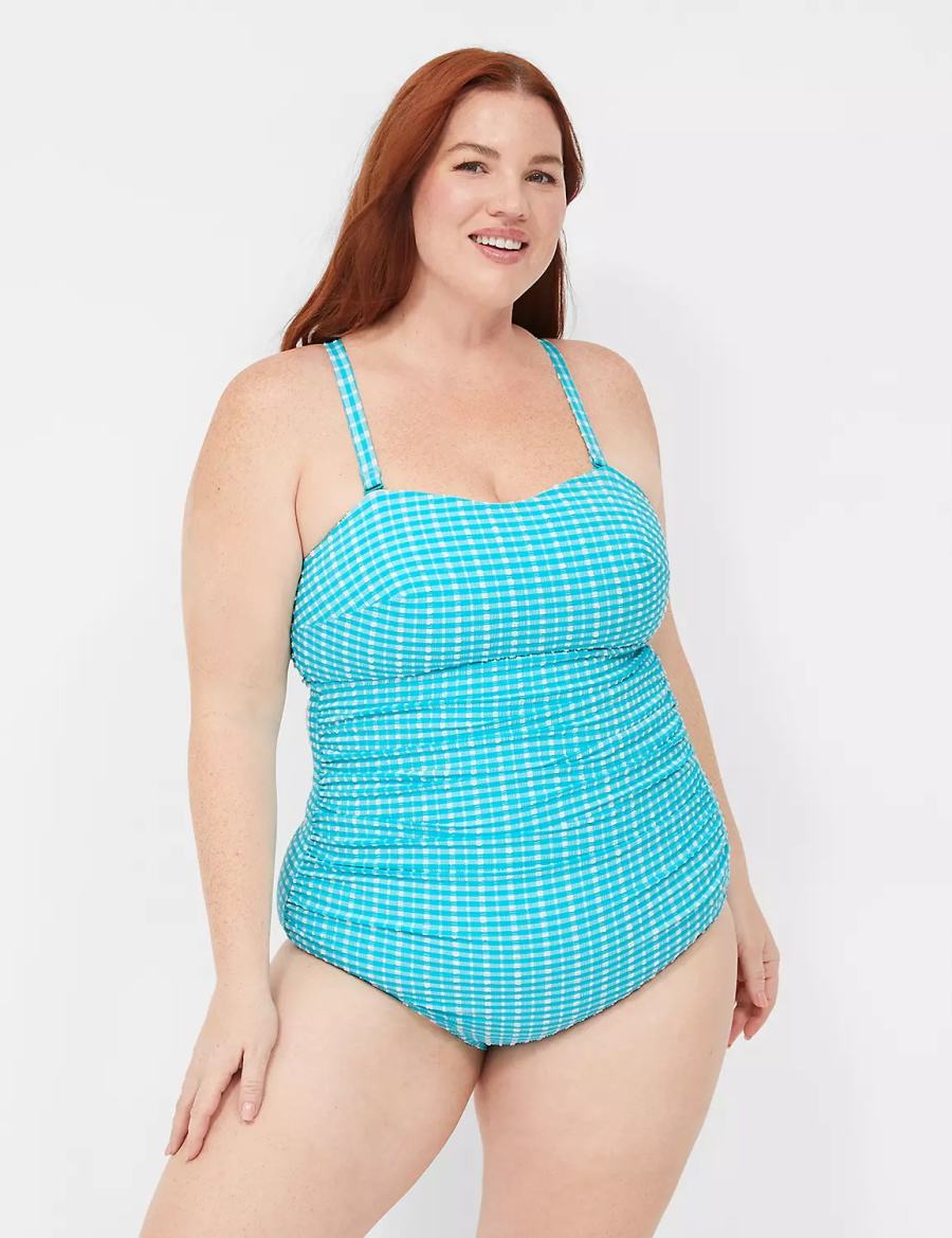 Women Lane Bryant No-Wire Multi-Way Strapless One-Piece Swimsuits Blue White | EXI8937IA