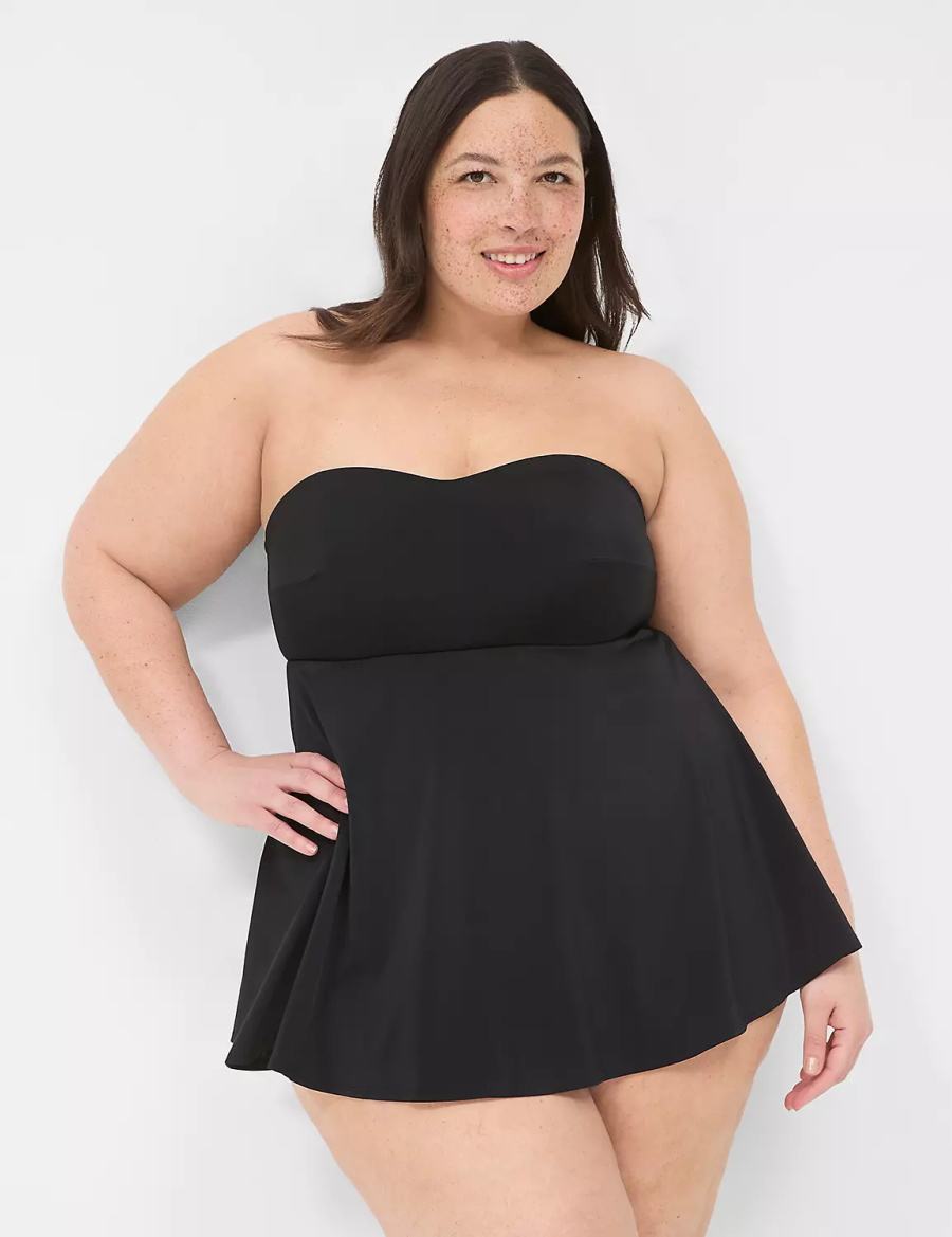 Women Lane Bryant No-Wire Multi-Way Strapless Swim Dress Black | NZZ7660XB