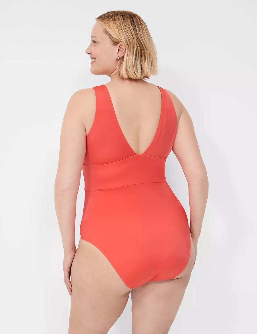 Women Lane Bryant No-Wire Plunge One-Piece Swimsuits Coral | CVJ5258MA