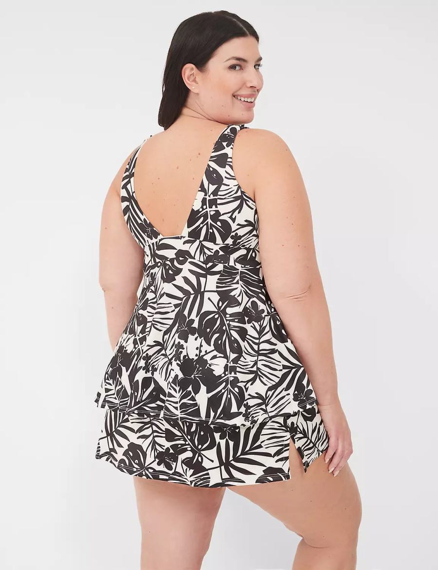 Women Lane Bryant No-Wire Plunge Tankini Bikini Top White Black | OSE8984YP
