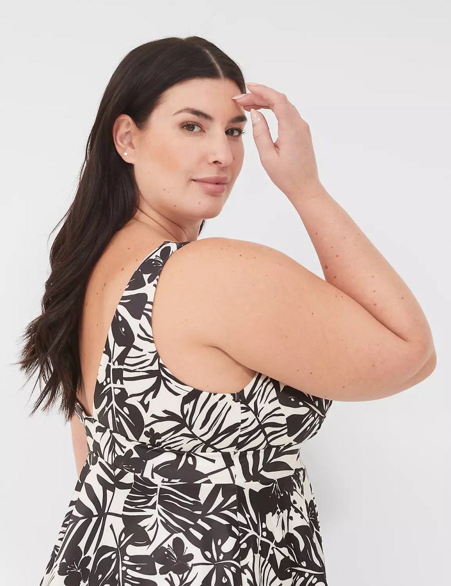 Women Lane Bryant No-Wire Plunge Tankini Bikini Top White Black | OSE8984YP