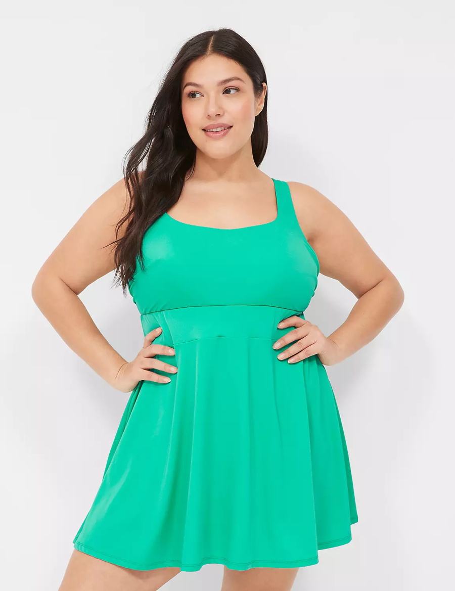 Women Lane Bryant No-Wire Scoop-Neck Swim Dress Turquoise | DUU1867KO
