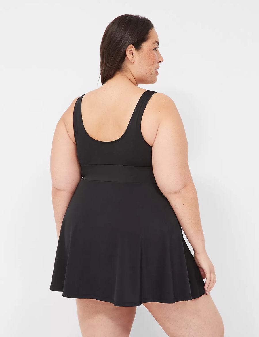 Women Lane Bryant No-Wire Scoop-Neck Swim Dress Black | KOD7811HL