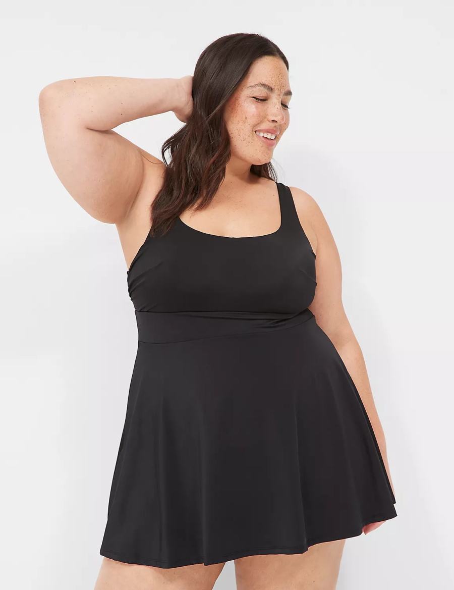 Women Lane Bryant No-Wire Scoop-Neck Swim Dress Black | KOD7811HL