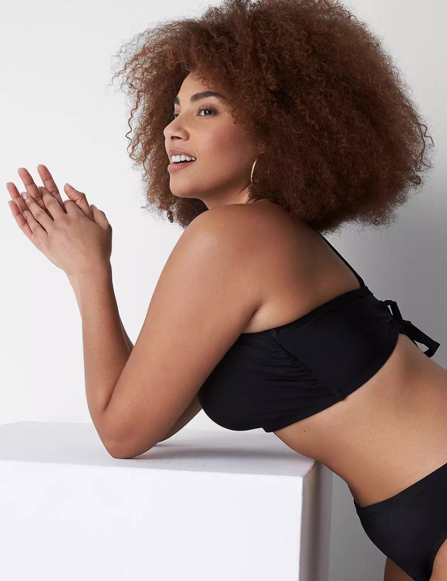 Women Lane Bryant No-Wire Scoop-Neck Swim Bikini Top Black | PVV1869EO