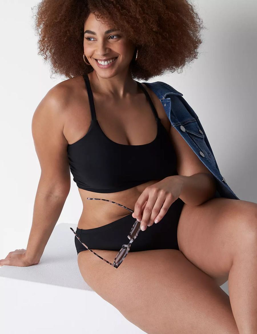 Women Lane Bryant No-Wire Scoop-Neck Swim Bikini Top Black | PVV1869EO