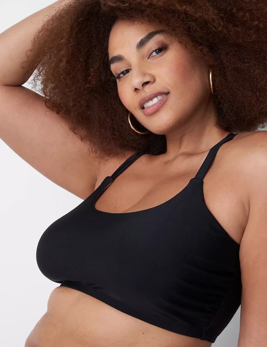 Women Lane Bryant No-Wire Scoop-Neck Swim Bikini Top Black | PVV1869EO