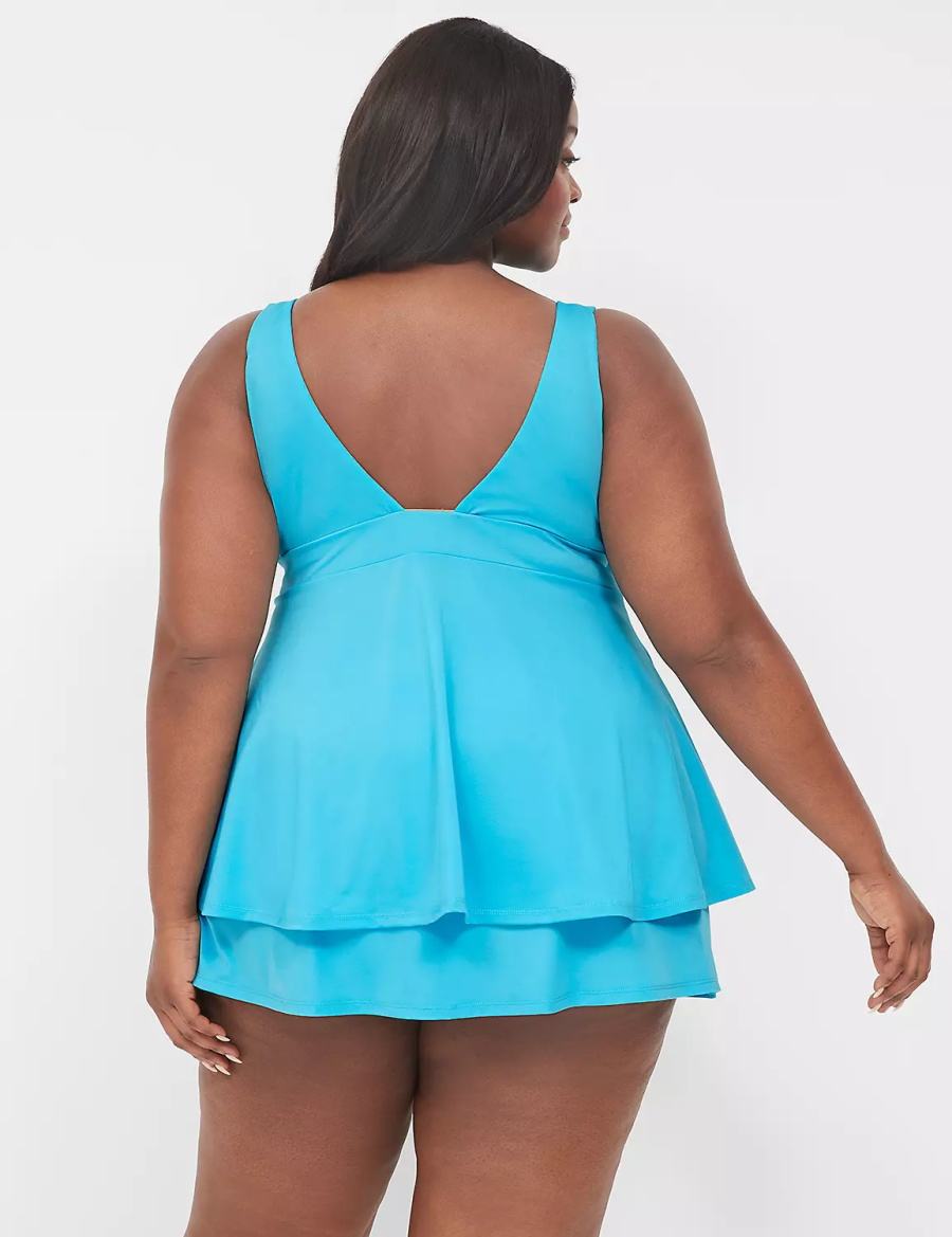 Women Lane Bryant No-Wire Swing Tankini Bikini Top Blue | ONP4613NB