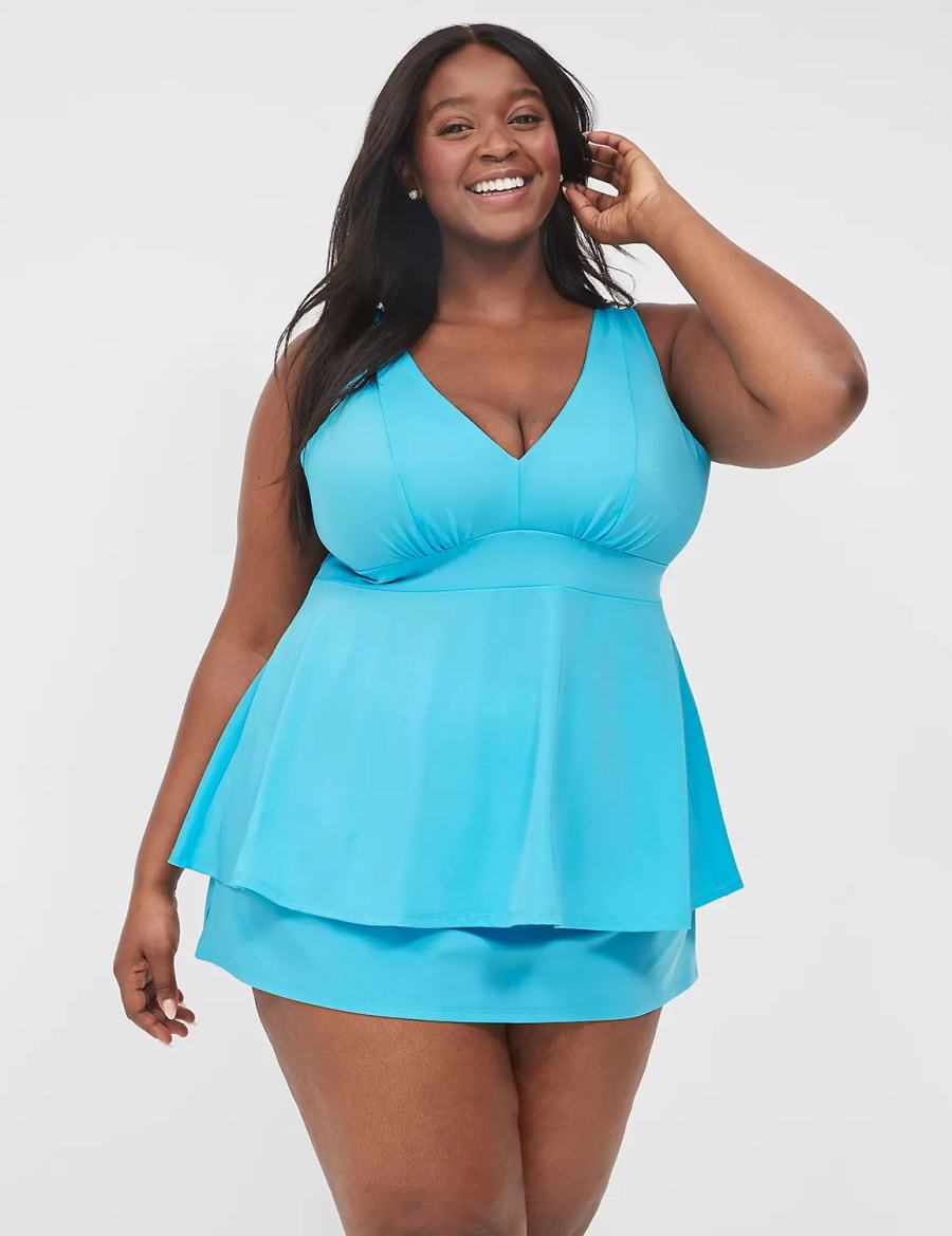 Women Lane Bryant No-Wire Swing Tankini Bikini Top Blue | ONP4613NB