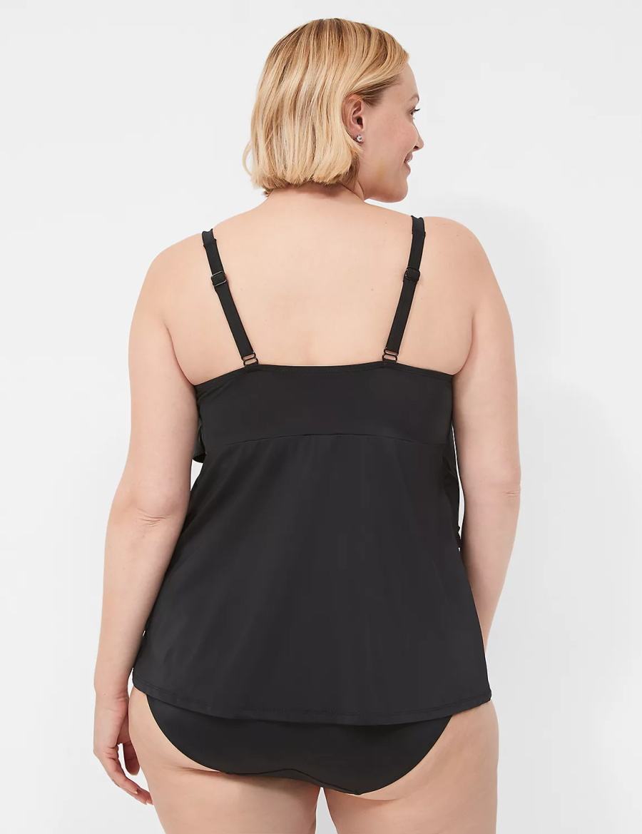 Women Lane Bryant No-Wire Three-Tier Tankini Bikini Top Black | PXA1020UR