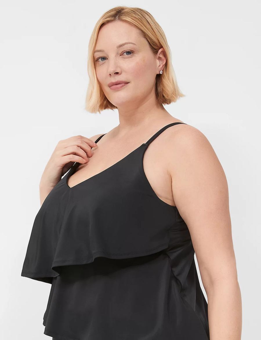 Women Lane Bryant No-Wire Three-Tier Tankini Bikini Top Black | PXA1020UR