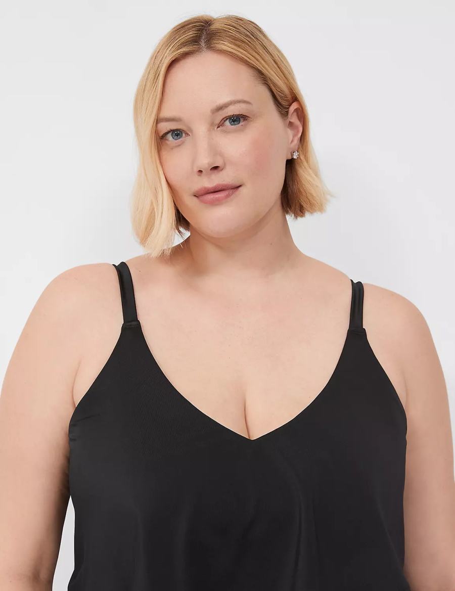 Women Lane Bryant No-Wire Three-Tier Tankini Bikini Top Black | PXA1020UR