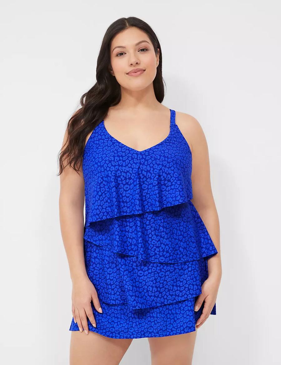 Women Lane Bryant No-Wire Three-Tier Tankini Bikini Top Blue | VHB1736NC