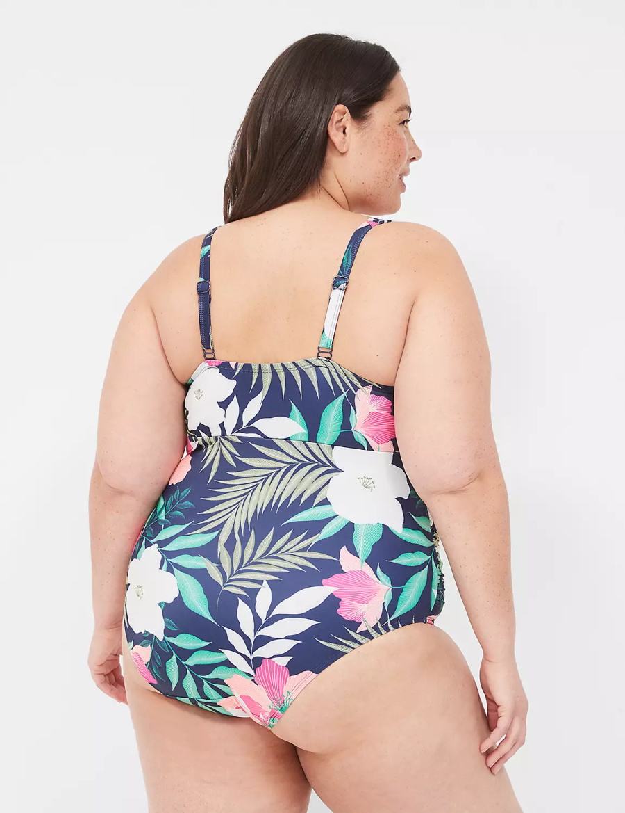 Women Lane Bryant No-Wire Wrap One-Piece Swimsuits Navy | HLH6229SY