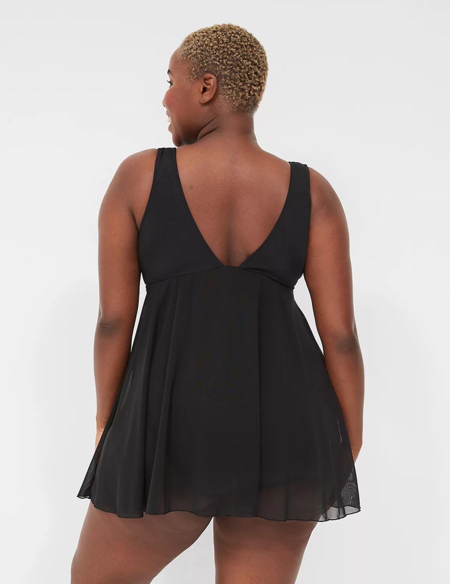 Women Lane Bryant No-Wire Wrap Swim Dress Black | FZK679VX
