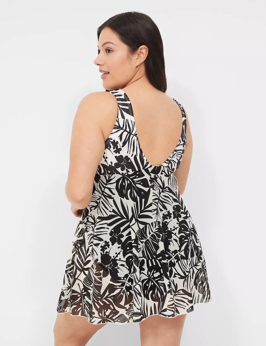 Women Lane Bryant No-Wire Wrap Swim Dress White Black | WKH141BA