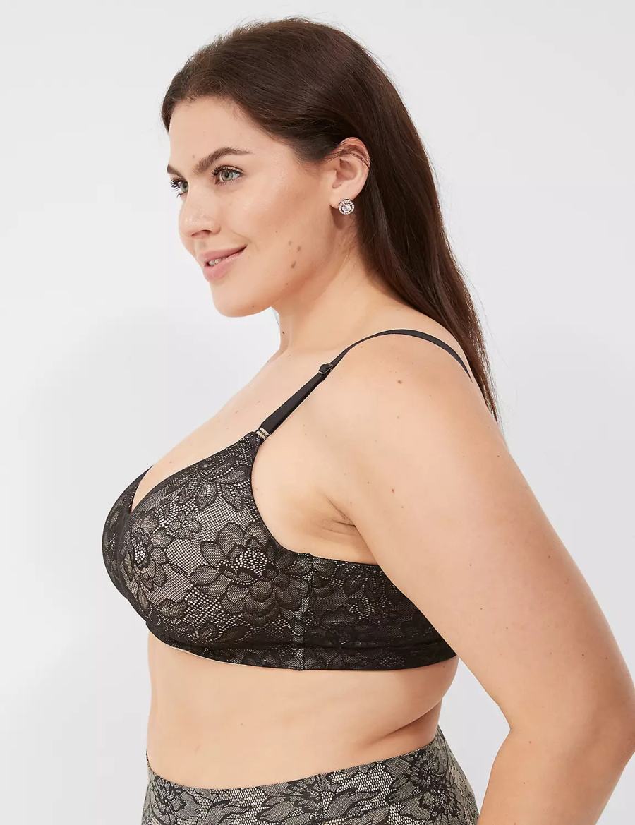 Women Lane Bryant No-Wire with Lace Bralettes Black | XLE3749VL