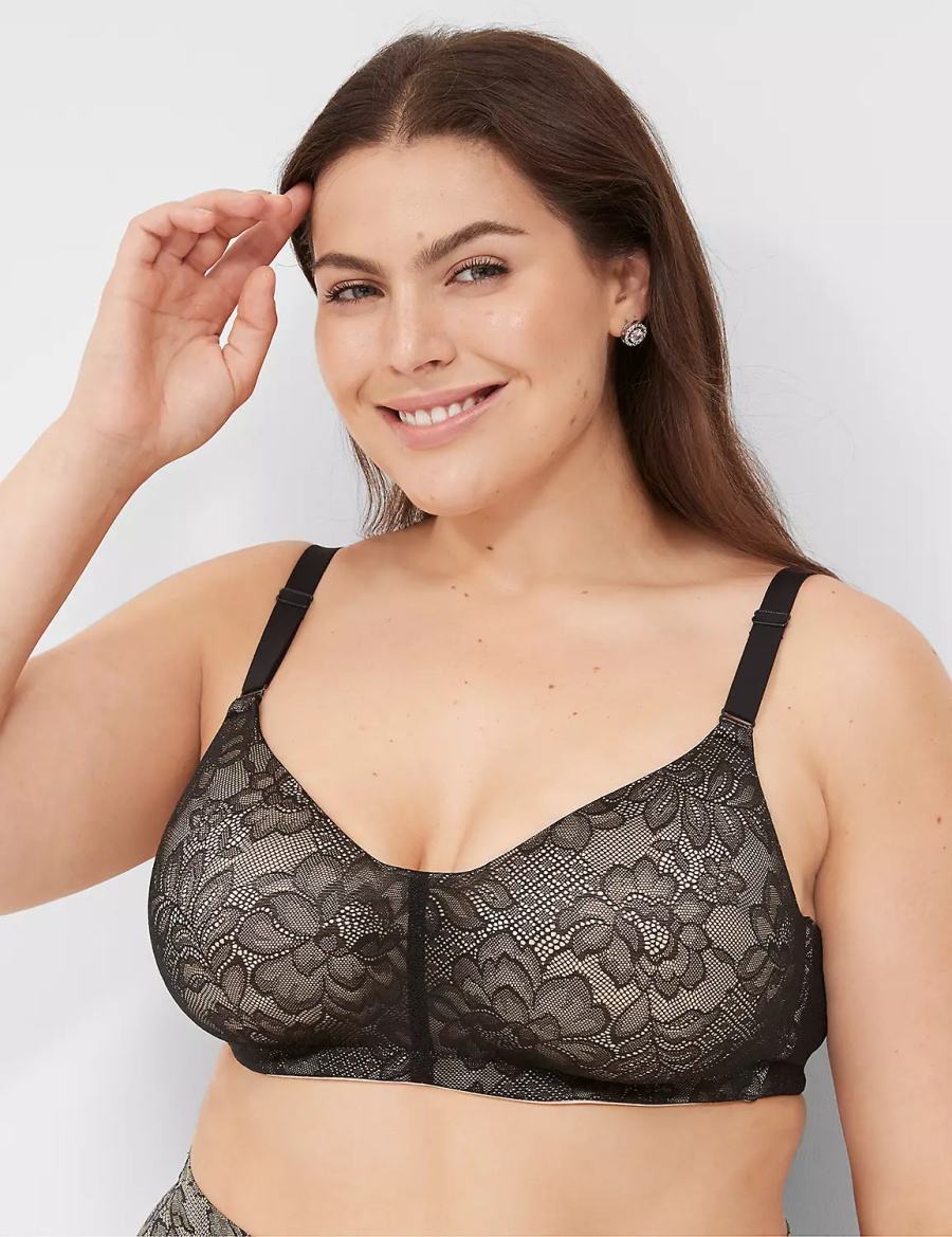Women Lane Bryant No-Wire with Lace Bralettes Black | XLE3749VL