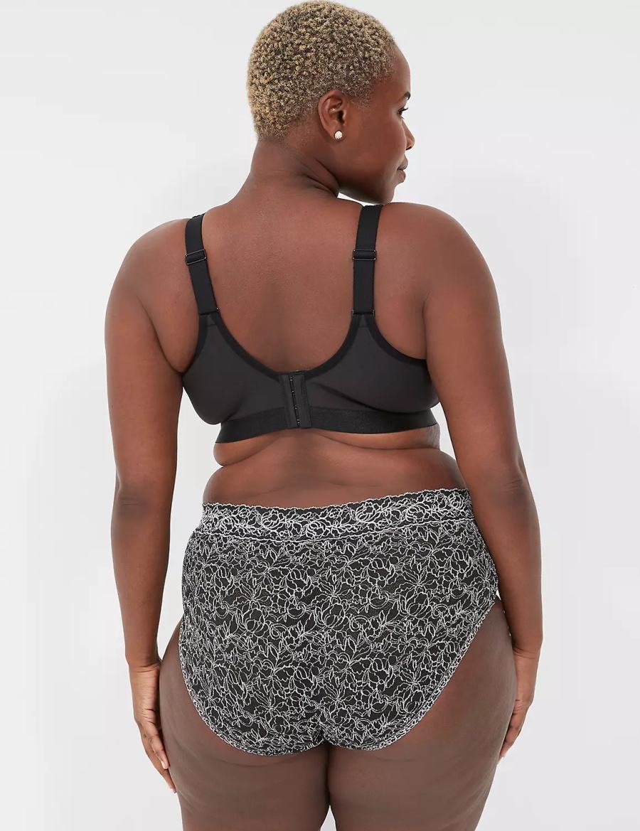Women Lane Bryant No-Wire with Lace Unlined Bra Black | ZQQ3077NV