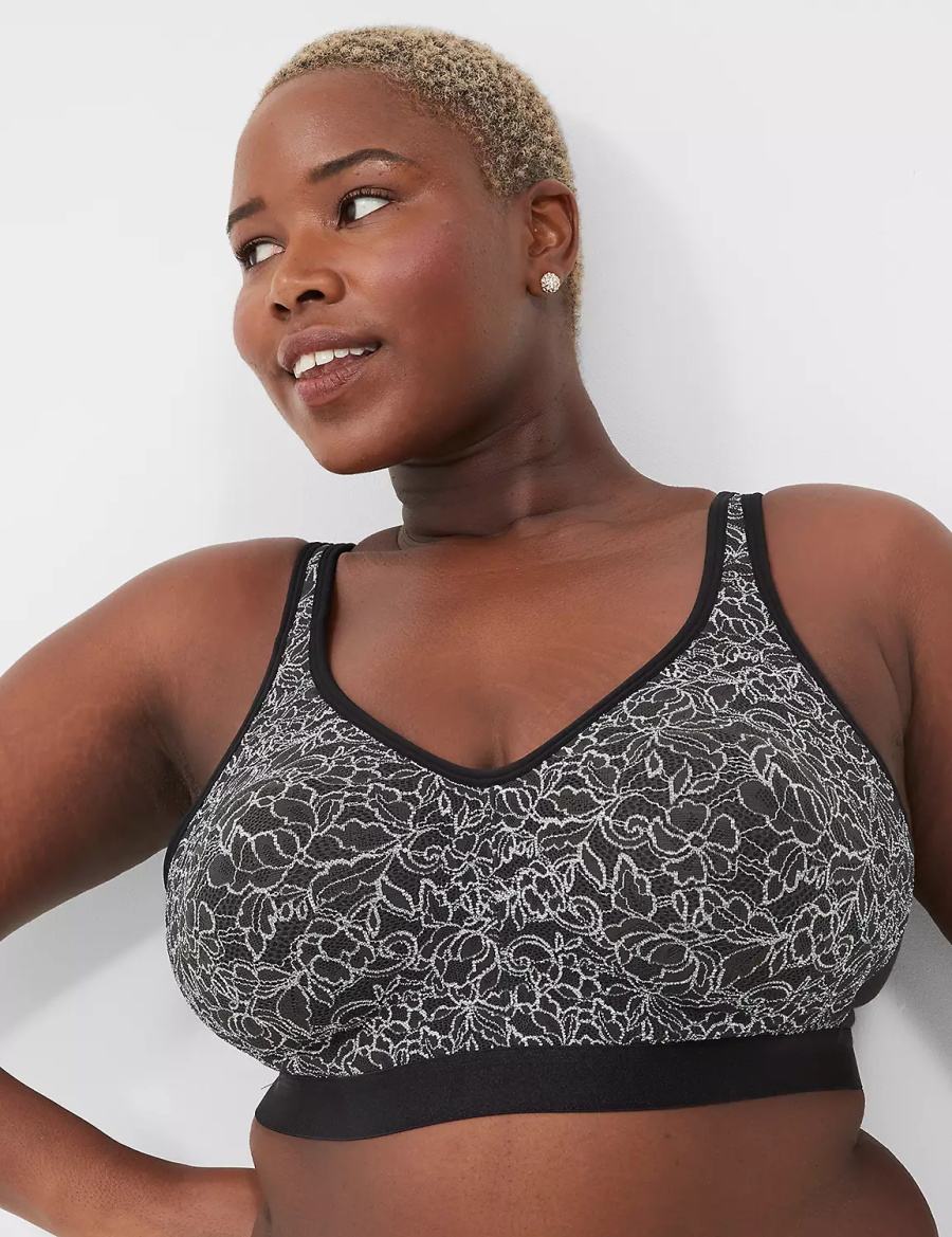 Women Lane Bryant No-Wire with Lace Unlined Bra Black | ZQQ3077NV