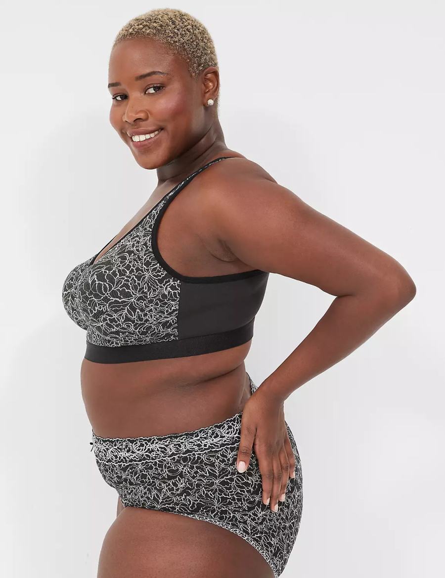Women Lane Bryant No-Wire with Lace Unlined Bra Black | ZQQ3077NV