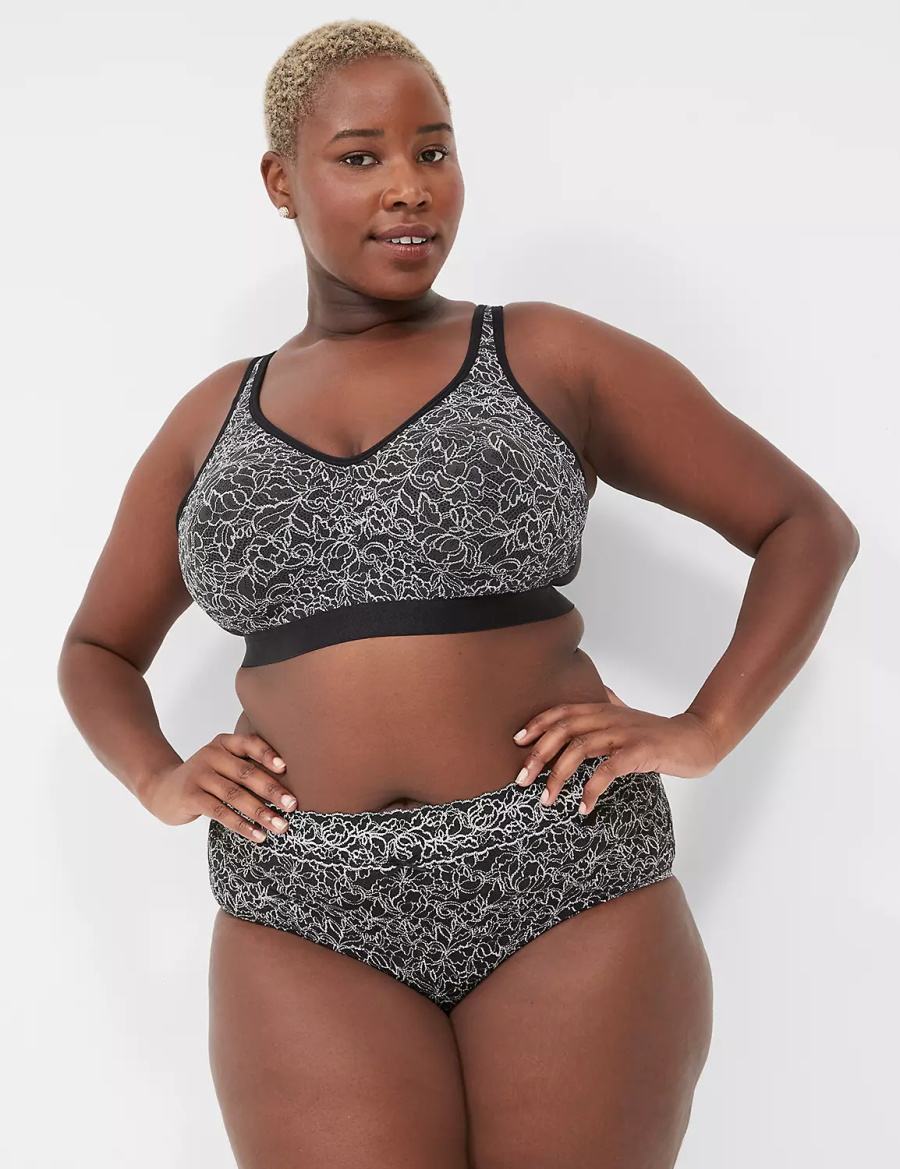 Women Lane Bryant No-Wire with Lace Unlined Bra Black | ZQQ3077NV