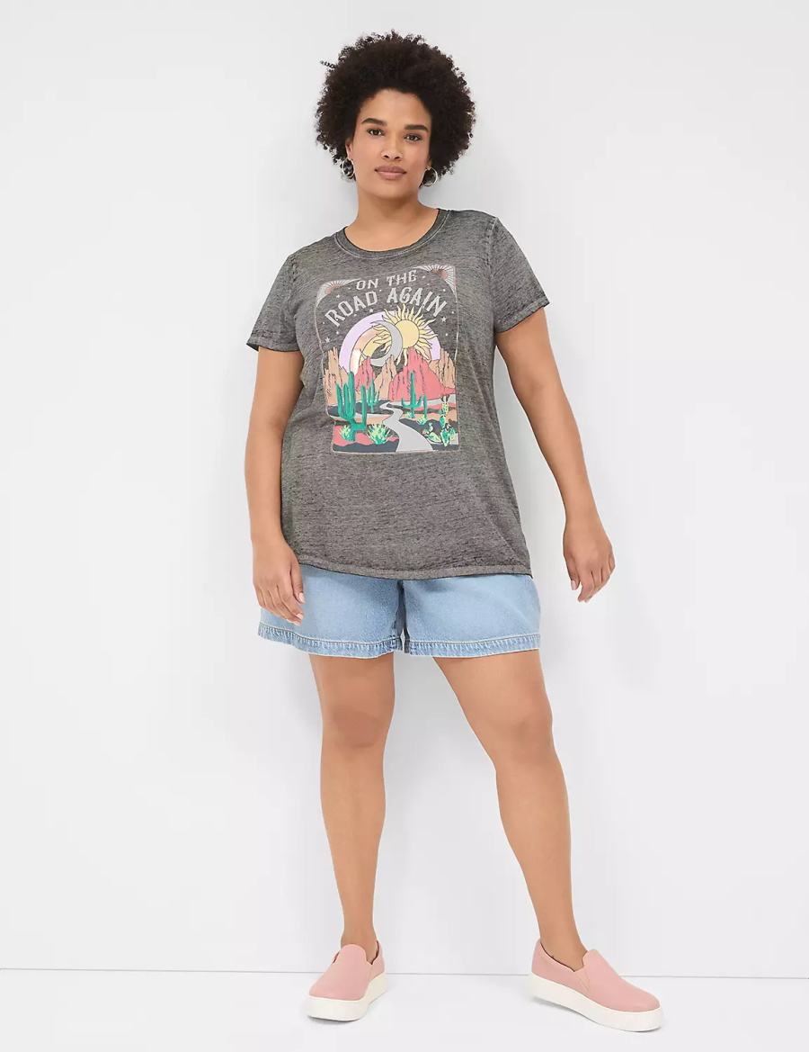 Women Lane Bryant On The Road Graphic Tee T Shirts Grey | EDZ1483QR