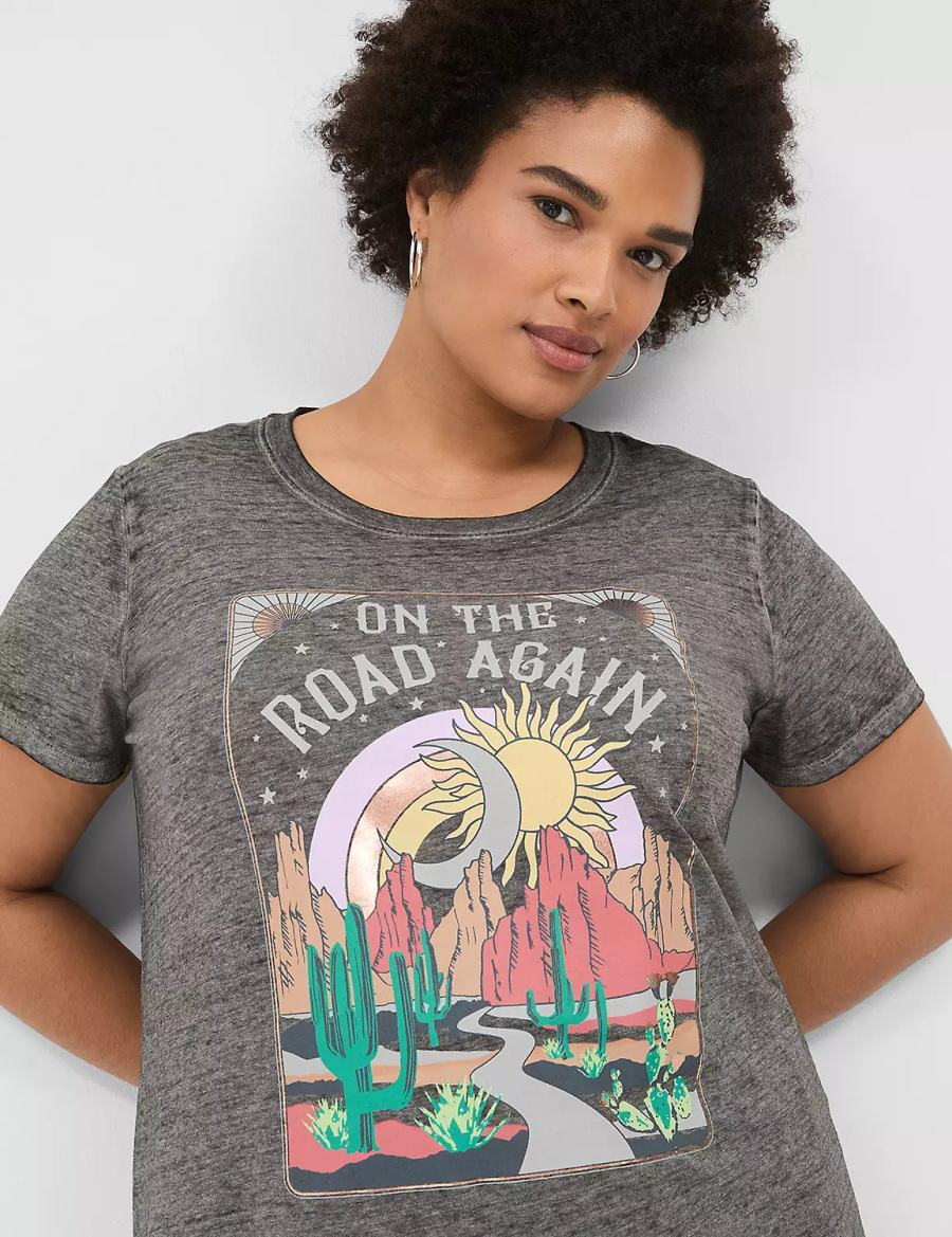 Women Lane Bryant On The Road Graphic Tee T Shirts Grey | EDZ1483QR