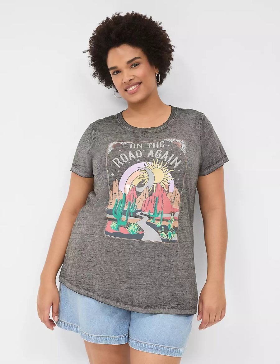 Women Lane Bryant On The Road Graphic Tee T Shirts Grey | EDZ1483QR
