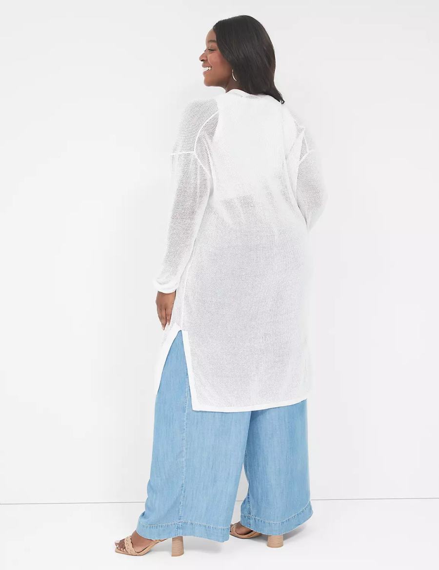 Women Lane Bryant Open-Front Mesh Cardigan White | RLB578CV