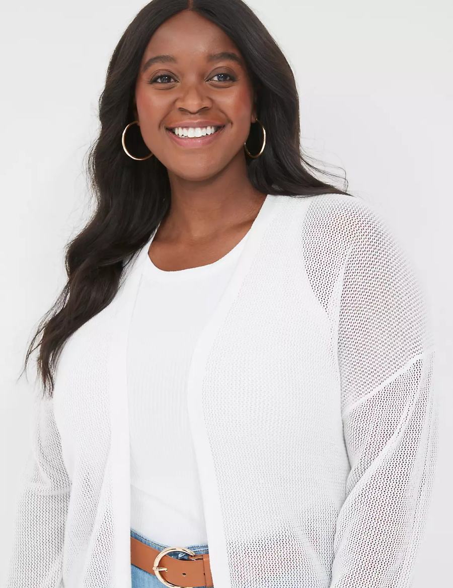 Women Lane Bryant Open-Front Mesh Cardigan White | RLB578CV