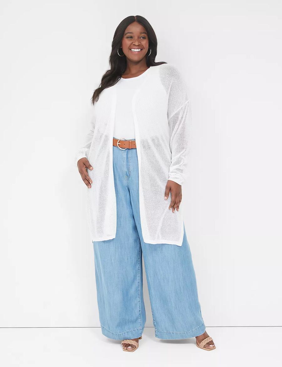 Women Lane Bryant Open-Front Mesh Cardigan White | RLB578CV