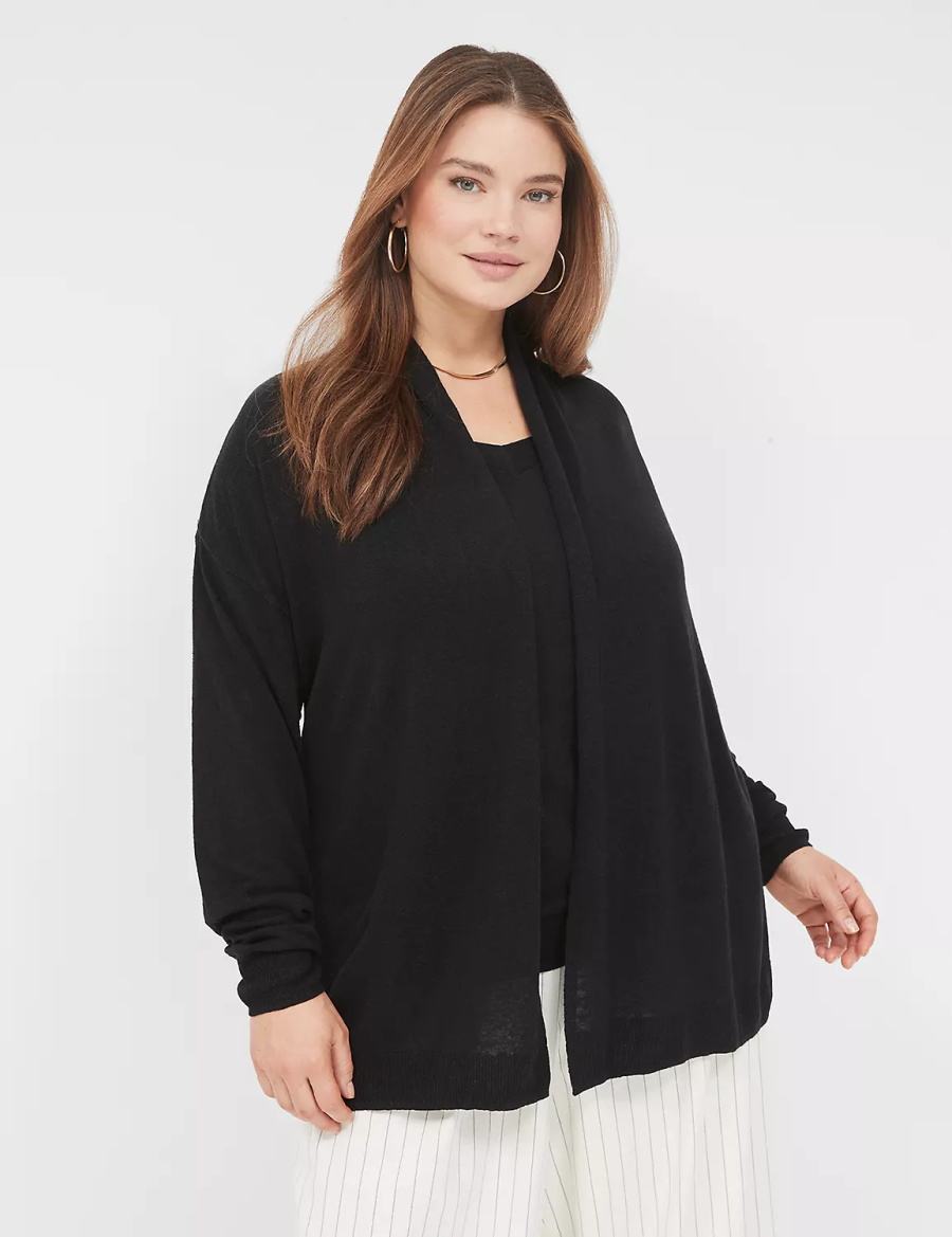Women Lane Bryant Open-Front Shawl Collar Cardigan Black | LYC5158HP