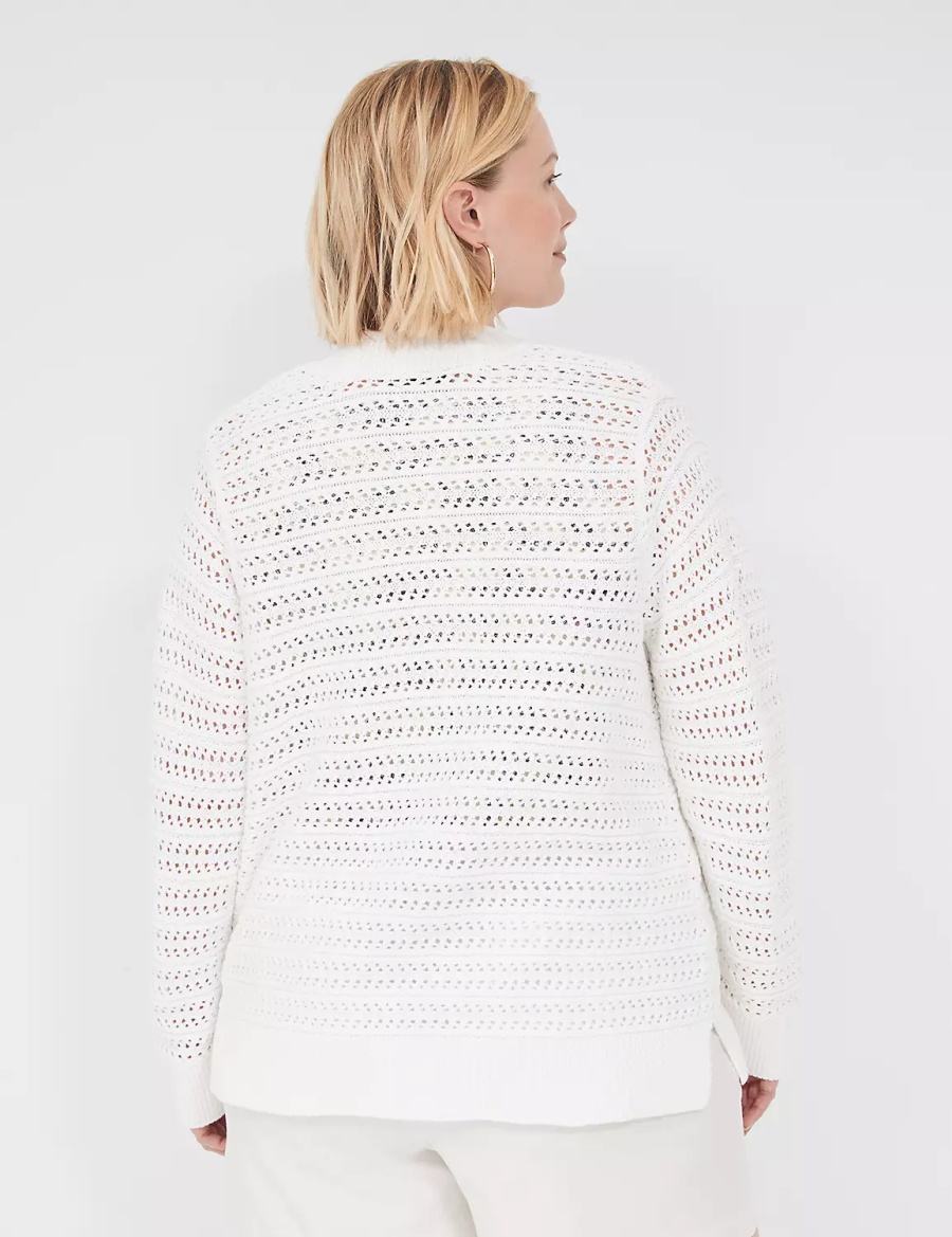 Women Lane Bryant Open-Front Stitch Cardigan White | KPD1020QK