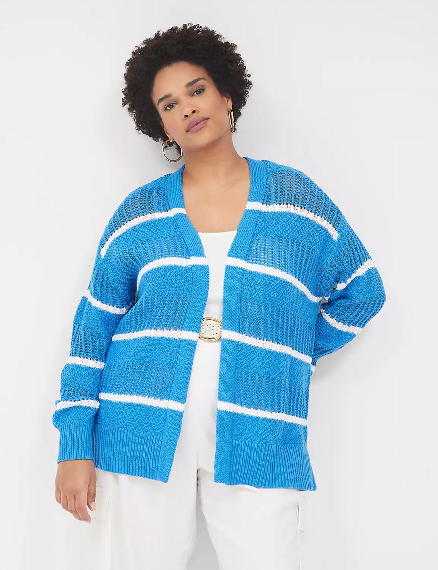 Women Lane Bryant Open Front Striped Cardigan Blue | FFW628JF