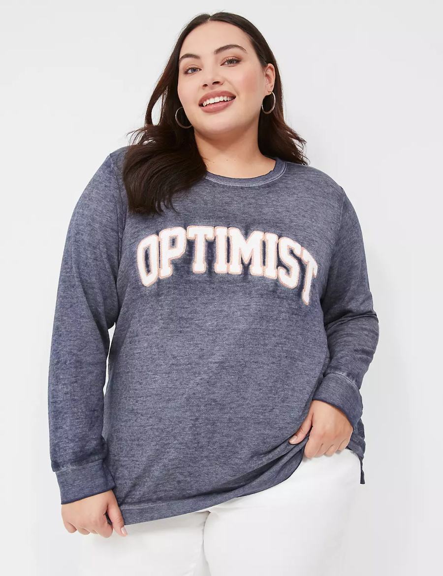 Women Lane Bryant Optimist Graphic Sweatshirts Blue | SLS877BX