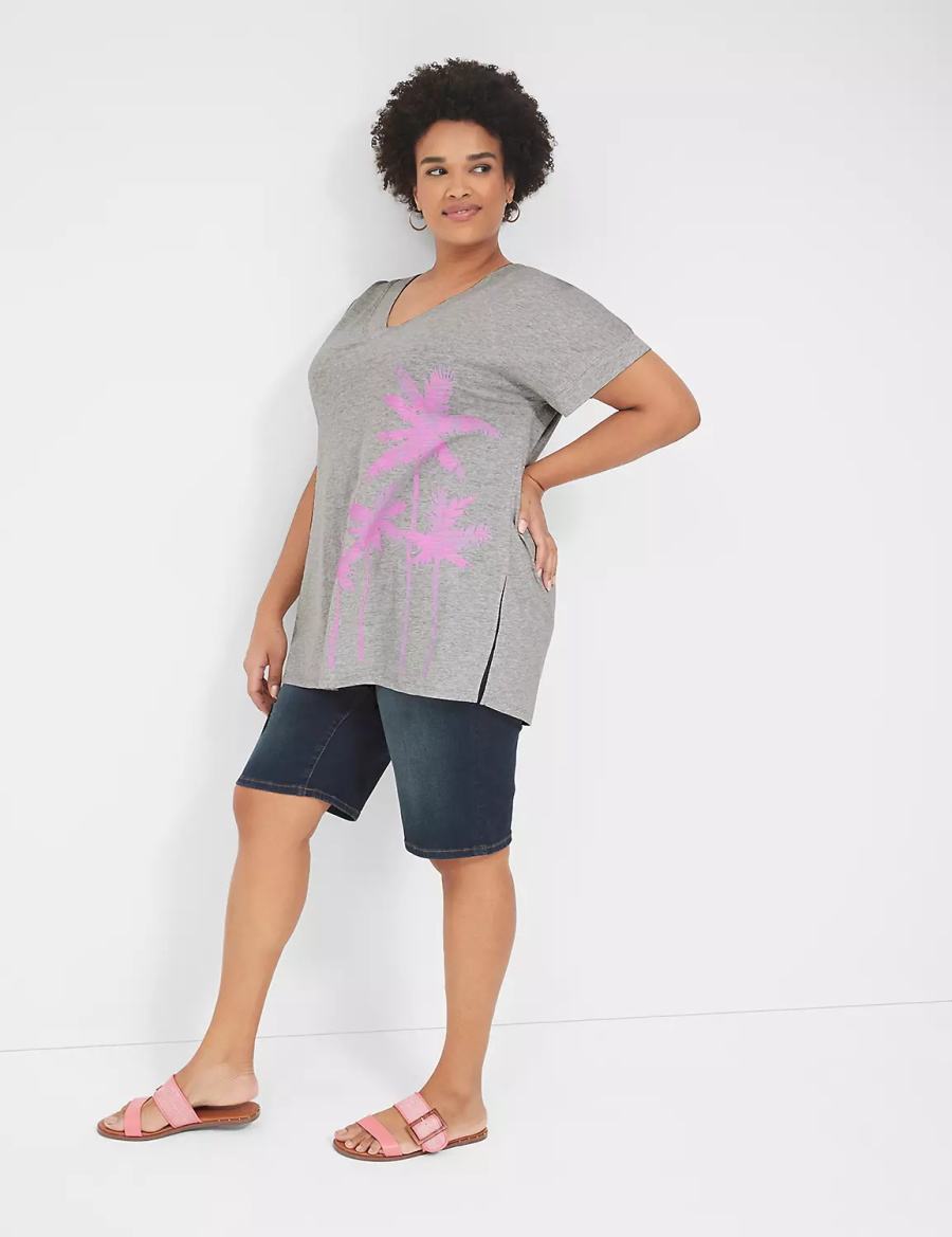 Women Lane Bryant Palm Trees Graphic Easy Tunic T Shirts Grey | OVD4854QL