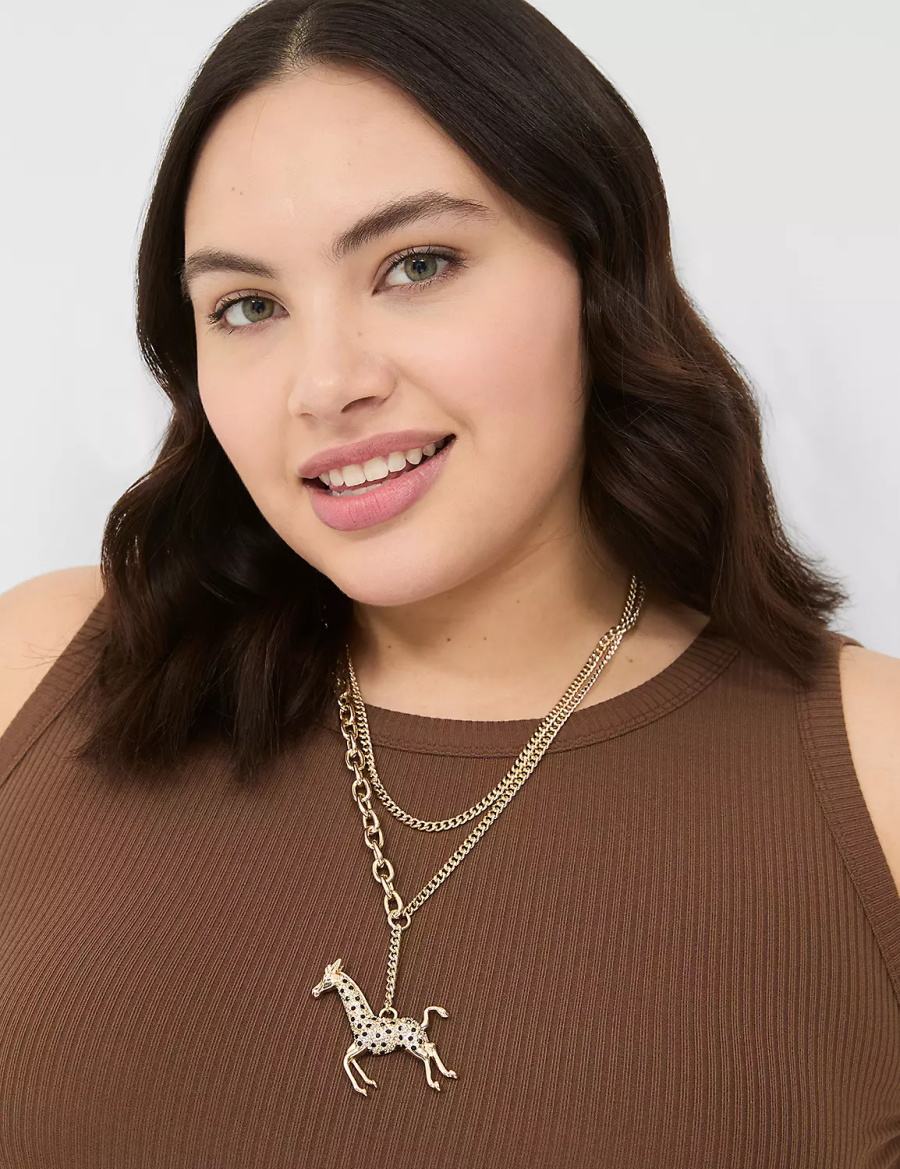 Women Lane Bryant Pave Giraffe Pendant Necklace Gold | RCH3095BL