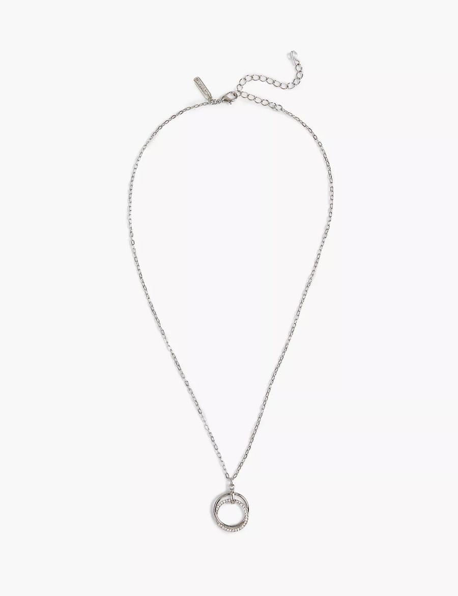 Women Lane Bryant Pave Interlockings Pendant Necklace Silver | HYL1033ZU