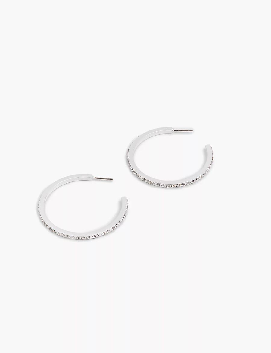 Women Lane Bryant Pave Layered Hoop Earrings Silver | WEH6521TO