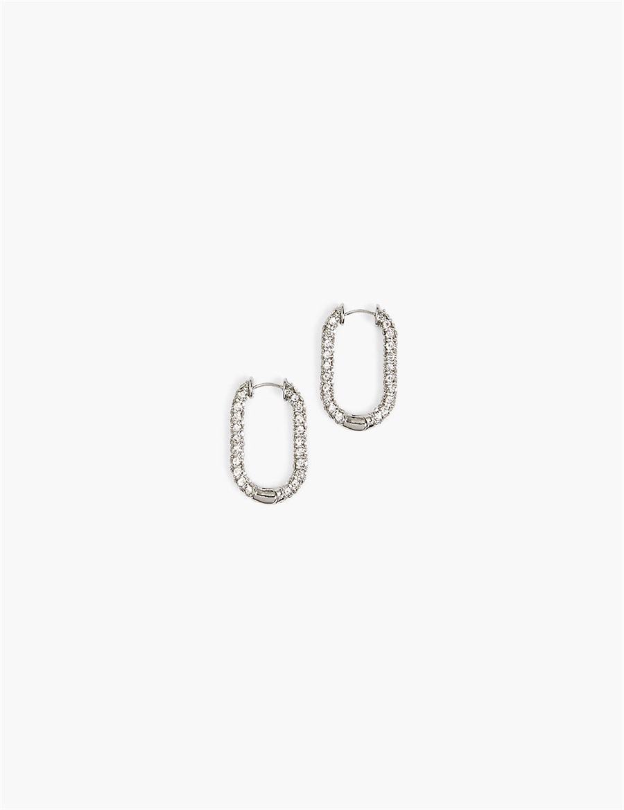 Women Lane Bryant Pave Oblong Hoop Earrings Silver | XXD2544UG