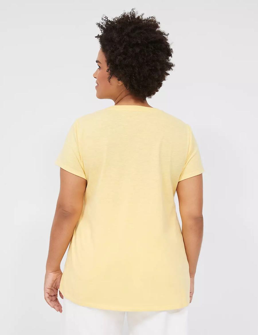 Women Lane Bryant Peace & Sunshine Sparkle Graphic Tee T Shirts Yellow | GTZ7039AQ